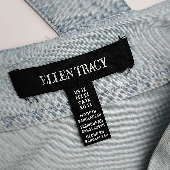 Ellen Tracy 100% Tencel Light Blue Denim V-Neck Cutout Short Sleeves Top Size 1X - Picture 8 of 14